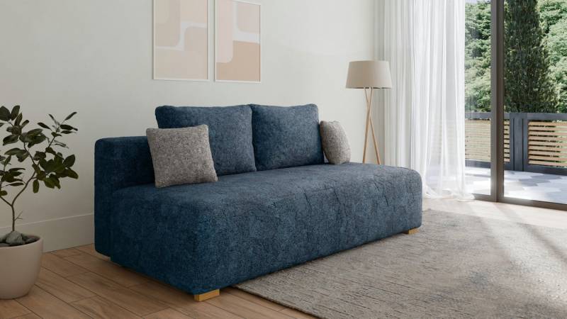 MOEBLO Schlafsofa MOSS, Funktionssofa mit Bettfunktion, Stauraum, Bouclé-Bezug & Rückenkissen, Couch Polstermöbel Sitzmöbel Wohnzimmermöbel 3-Sitzer-Sofa Stoffsofa, dekorativer Kissen, (BxHxT):200x90x100 cm von MOEBLO