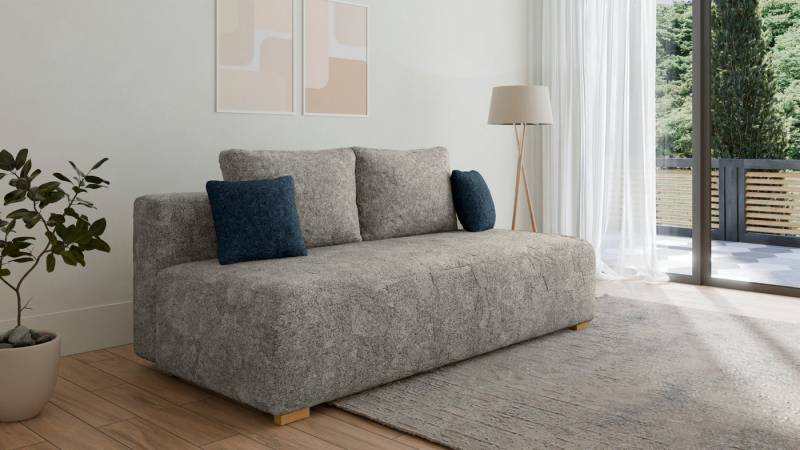 MOEBLO Schlafsofa MOSS, Funktionssofa mit Bettfunktion, Stauraum, Bouclé-Bezug & Rückenkissen, Couch Polstermöbel Sitzmöbel Wohnzimmermöbel 3-Sitzer-Sofa Stoffsofa, dekorativer Kissen, (BxHxT):200x90x100 cm von MOEBLO