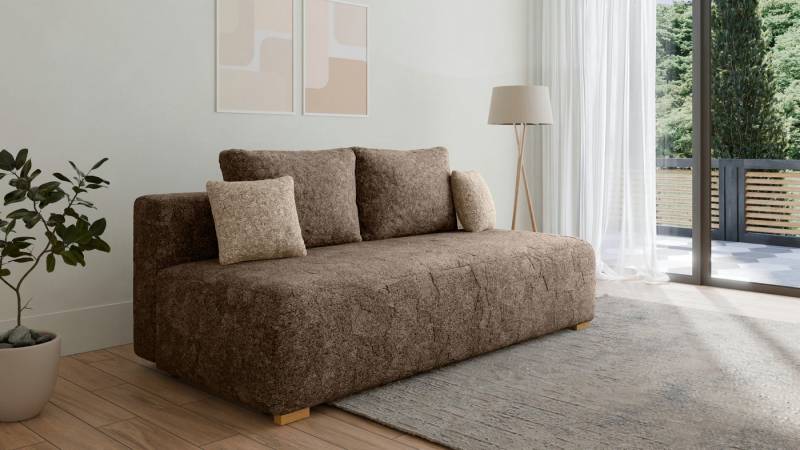 MOEBLO Schlafsofa MOSS, Funktionssofa mit Bettfunktion, Stauraum, Bouclé-Bezug & Rückenkissen, Couch Polstermöbel Sitzmöbel Wohnzimmermöbel 3-Sitzer-Sofa Stoffsofa, dekorativer Kissen, (BxHxT):200x90x100 cm von MOEBLO