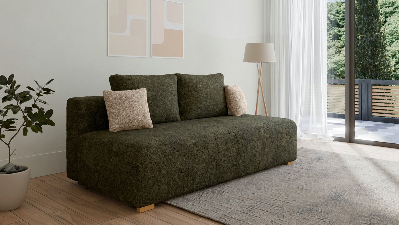 MOEBLO Schlafsofa MOSS, Funktionssofa mit Bettfunktion, Stauraum, Bouclé-Bezug & Rückenkissen, Couch Polstermöbel Sitzmöbel Wohnzimmermöbel 3-Sitzer-Sofa Stoffsofa, dekorativer Kissen, (BxHxT):200x90x100 cm von MOEBLO