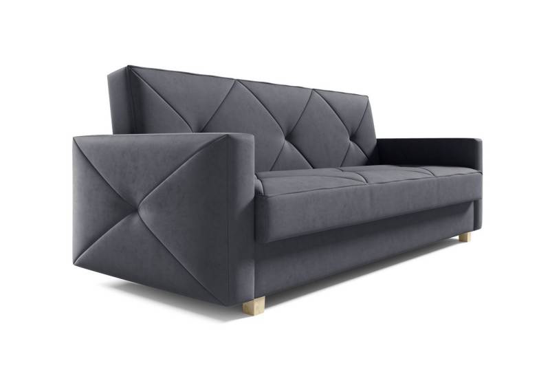 MOEBLO Schlafsofa PRETORIA, Couch Schlafsofa Bettsofa Kippsofa 3-Sitzer aus Samt - (BxHxT): 215x88x95 cm, mit Schlaffunktion und Bettkasten von MOEBLO