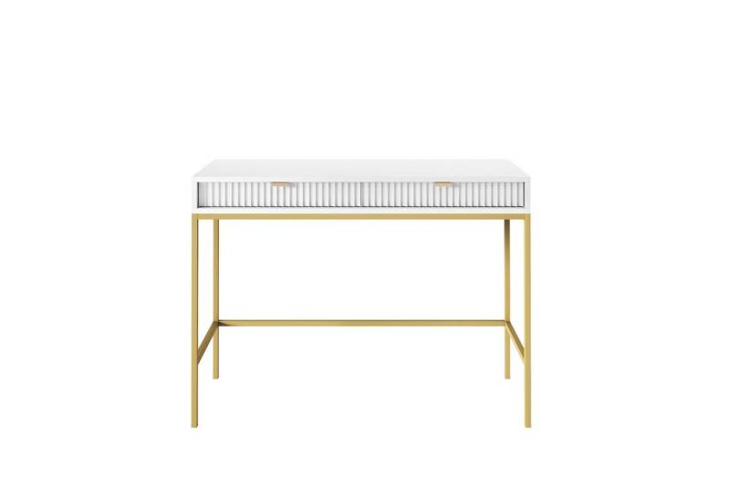 MOEBLO Schminktisch Light T104 (Moderner Kosmetiktisch mit geriffelter Front & 2 Schubladen, Dekorative gerillte Front Frisiertisch, Schminktisch, Kosmetiktisch), (B 104 cm / H 78 cm / T 50 cm) von MOEBLO