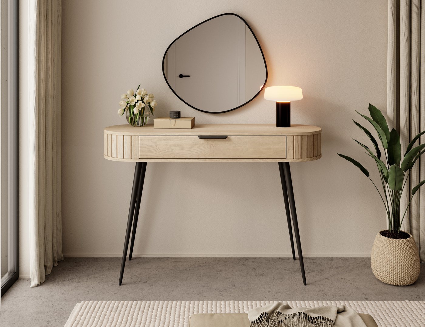 MOEBLO Schminktisch NOLI (aus Eiche Cremona – Design-Fronten mit strukturierter Oberfläche, abgerundete MDF-Seitenteile, Push-to-Open-Schubladen, natürliche Holzstruktur und skandinavischer Stil für modernes Schlafzimmer Frisiertisch, Schminktisch, Kosmetiktisch), (BxHxT): 120 x 80,2 x 40,2 cm MOEBLO Schminktisch NOLI (aus Eiche Cremona – Design-Fronten mit strukturierter Oberfläche, abgerundete MDF-Seitenteile, Push-to-Open-Schubladen, natürliche Holzstruktur und skandinavischer Stil für modernes Schlafzimmer Frisiertisch, Schminktisch, Kosmetiktisch), (BxHxT): 120 x 80,2 x 40,2 cm von MOEBLO