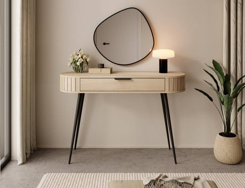 MOEBLO Schminktisch NOLI (aus Eiche Cremona – Design-Fronten mit strukturierter Oberfläche, abgerundete MDF-Seitenteile, Push-to-Open-Schubladen, natürliche Holzstruktur und skandinavischer Stil für modernes Schlafzimmer Frisiertisch, Schminktisch, Kosmetiktisch), (BxHxT): 120 x 80,2 x 40,2 cm von MOEBLO