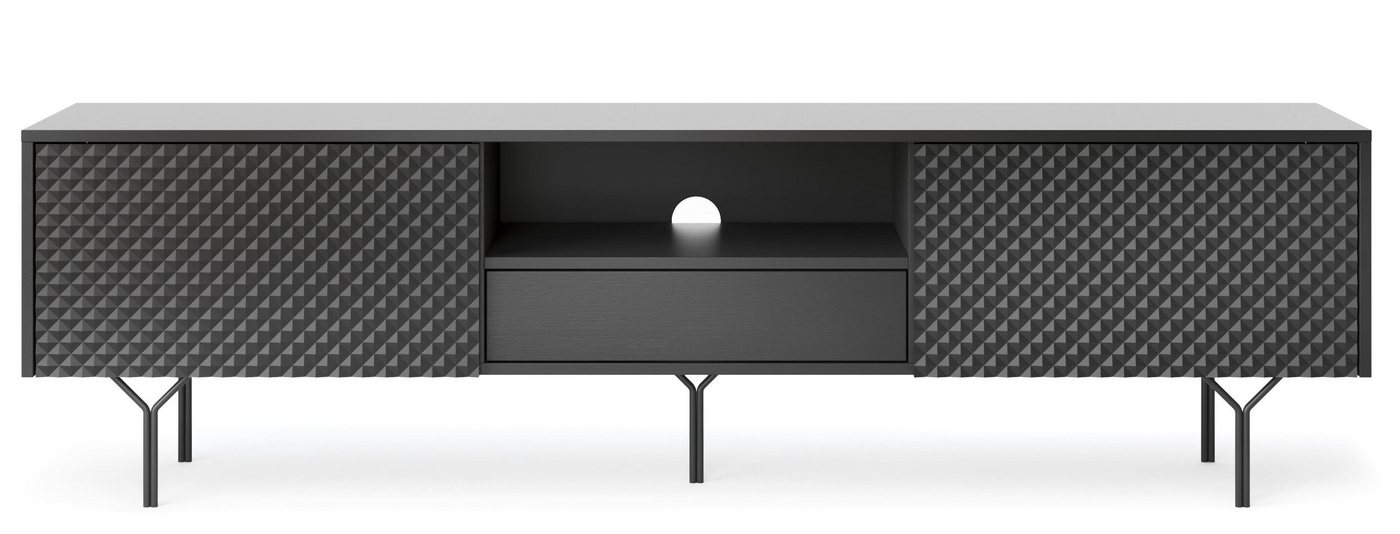 MOEBLO TV-Board Venra RTV V180 (Lowboard Fernsehtisch TV Bank TV Tisch Fernseher Tisch TV Möbel, Graphitschwarz Farbe, 3D-Front, schwarze Beine aus Metall), (HxBxT):51x180x38cm von MOEBLO