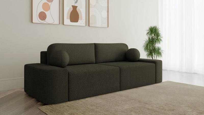 MOEBLO Sofa Lisbon aus Bouclé, – 268 cm – modernes Sofa mit Bettfunktion, Bettkasten & gepolstertem Rücken & Zierkissen – Komfort-Couch fürs Wohnzimmer, Couch Polstermöbel Sitzmöbel Wohnzimmermöbel 3-Sitzer-Sofa Stoffsofa, (BxHxT):268x85x110 cm von MOEBLO