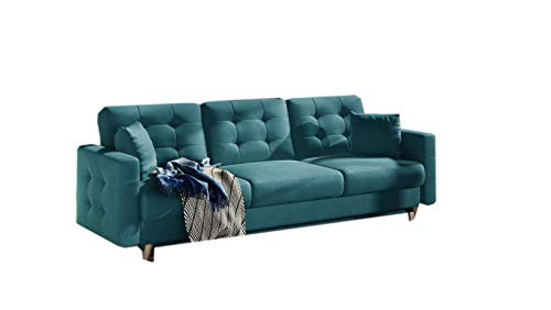 MOEBLO Sofa mit Schlaffunktion Sofa Couch Polstergarnitur Wohnlandschaft Polstersofa mit Betkasten - Aslan (Türkis (Mat Velwet 75)) von MOEBLO