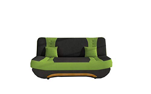 MOEBLO Sofa mit Schlaffunktion und Bettkasten, Couch für Wohnzimmer, Schlafsofa Federkern Sofagarnitur Polstersofa Wohnlandschaft mit Bettfunktion - Feba (Schwarz+ Grün (Alova 04+Alova42)) von E-MEUBILAIR