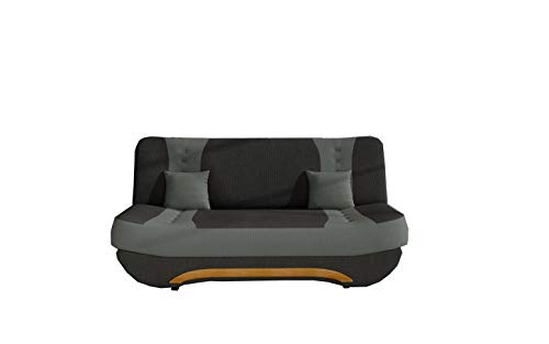 MOEBLO Sofa mit Schlaffunktion und Bettkasten, Couch für Wohnzimmer, Schlafsofa Federkern Sofagarnitur Polstersofa Wohnlandschaft mit Bettfunktion - Feba (Schwarz + Grau (Alova 04+Alova 10)) von E-MEUBILAIR