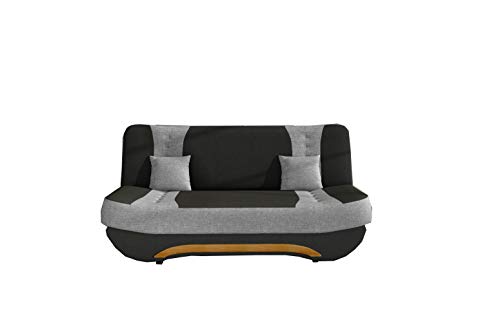 Sofa mit Schlaffunktion und Bettkasten, Couch für Wohnzimmer, Schlafsofa Federkern Sofagarnitur Polstersofa Wohnlandschaft mit Bettfunktion - Feba (Schwarz + Hellgrau (Sawana 14+Sawana 21)) von E-MEUBILAIR