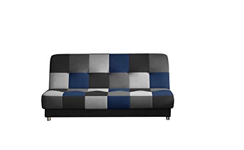 MOEBLO Sofa mit Schlaffunktion und Bettkasten, Couch für Wohnzimmer, Schlafsofa Sofagarnitur Polstersofa Wohnlandschaft - Kaya (Schwarz,Grau,Hellgrau,Dunkelblau (Soro 100+93+83+76)) von E-MEUBILAIR