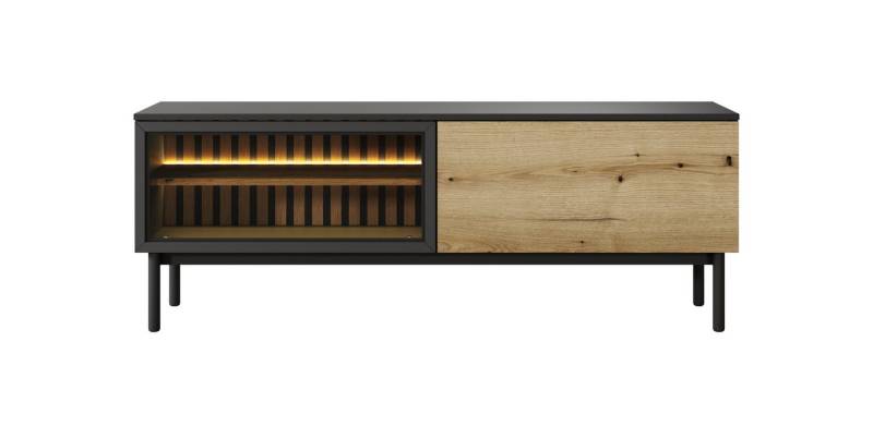 MOEBLO TV-Board RTV Asplenium 2D 150/180 (Lowboard Fernsehtisch TV Bank TV Tisch Fernseher Tisch TV Möbel, Eiche evoke/ Schwarz matt), (BxHxT):150/180x55x40 cm von MOEBLO