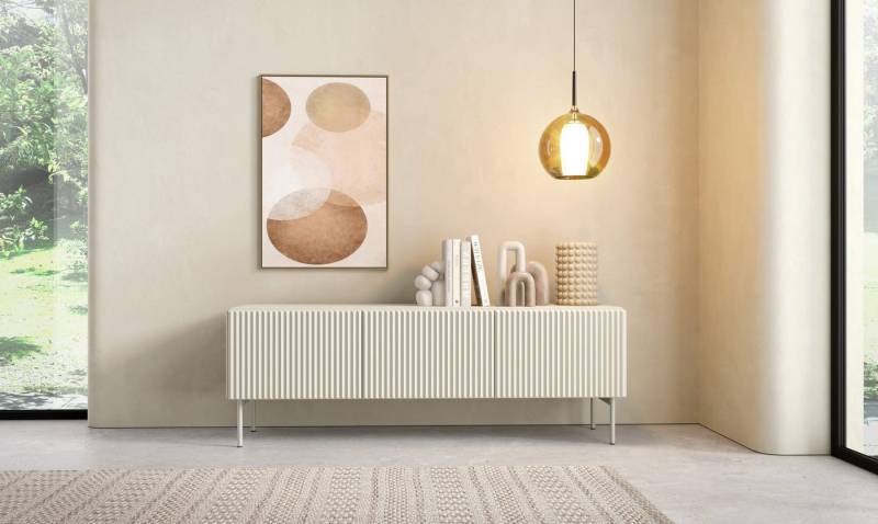 MOEBLO TV-Board RTV NORI 147 3D (Fluted Design, Kaschmir oder Tiefschwarz, modernes Wohnzimmer Highboard, minimalistisch, Push-to-Open), (BxHxT): 147 x 51,2 x 39,8 cm von MOEBLO