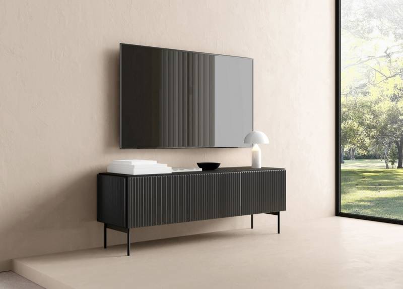 MOEBLO TV-Board RTV NORI 147 3D (Fluted Design, Kaschmir oder Tiefschwarz, modernes Wohnzimmer Highboard, minimalistisch, Push-to-Open), (BxHxT): 147 x 51,2 x 39,8 cm von MOEBLO