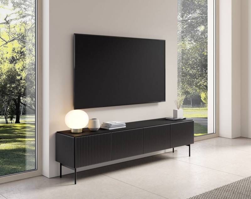 MOEBLO TV-Board RTV NORI 195 4D (modernes Lowboard mit Fluted Front, Metallgestell & Push-to-Open, skandinavischer Stil & minimalistischer Look), (BxHxT): 195,2 x 51,2 x 39,8 cm von MOEBLO