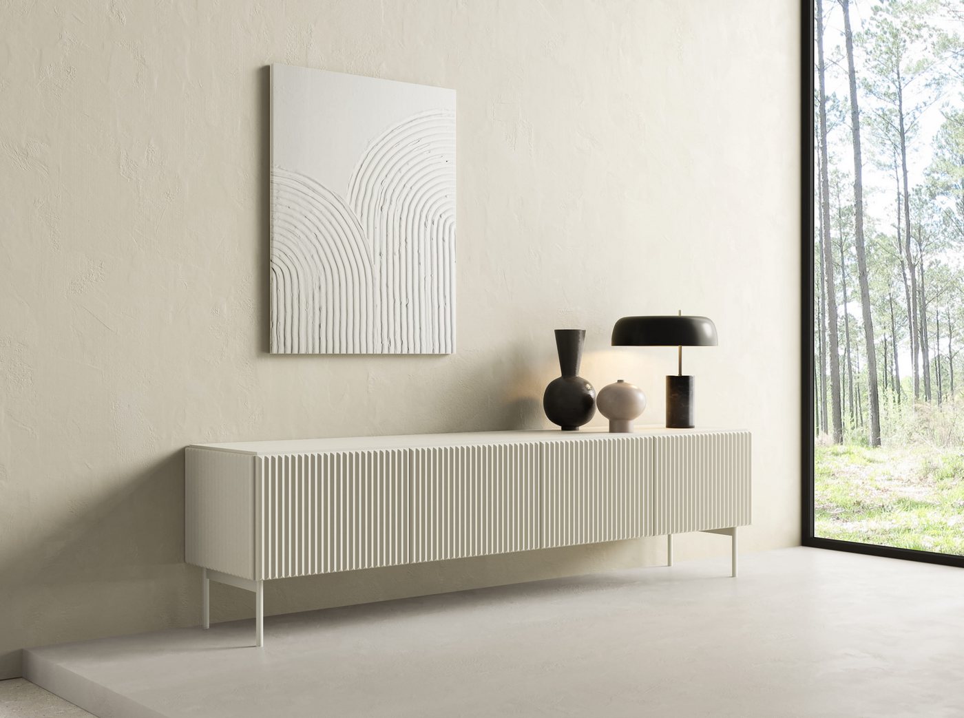 MOEBLO TV-Board RTV NORI 195 4D (modernes Lowboard mit Fluted Front, Metallgestell & Push-to-Open, skandinavischer Stil & minimalistischer Look), (BxHxT): 195,2 x 51,2 x 39,8 cm von MOEBLO