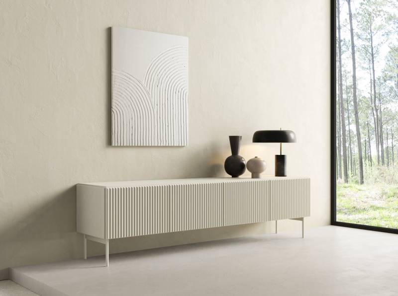 MOEBLO TV-Board RTV NORI 195 4D (modernes Lowboard mit Fluted Front, Metallgestell & Push-to-Open, skandinavischer Stil & minimalistischer Look), (BxHxT): 195,2 x 51,2 x 39,8 cm von MOEBLO