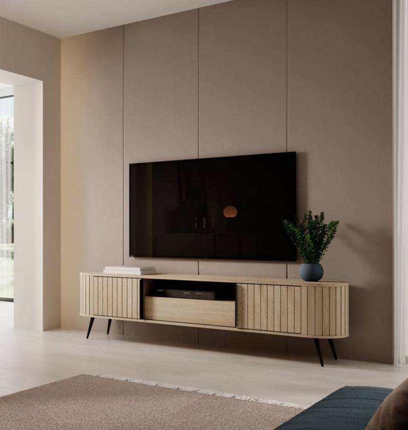 MOEBLO TV-Board TV-Tisch NOLI 196 2D1S (Eiche Cremona, gerillte Design-Fronten mit strukturierter Oberfläche, Push-to-Open-Schublade, abgerundete MDF-Seitenteile und moderne, elegante Details Lowboard Fernsehtisch TV Bank TV Tisch Fernseher Tisch TV Möbel), (BxHxT): 196 × 51,2 × 40,2 cm MOEBLO TV-Board TV-Tisch NOLI 196 2D1S (Eiche Cremona, gerillte Design-Fronten mit strukturierter Oberfläche, Push-to-Open-Schublade, abgerundete MDF-Seitenteile und moderne, elegante Details Lowboard Fernsehtisch TV Bank TV Tisch Fernseher Tisch TV Möbel), (BxHxT): 196 × 51,2 × 40,2 cm von MOEBLO