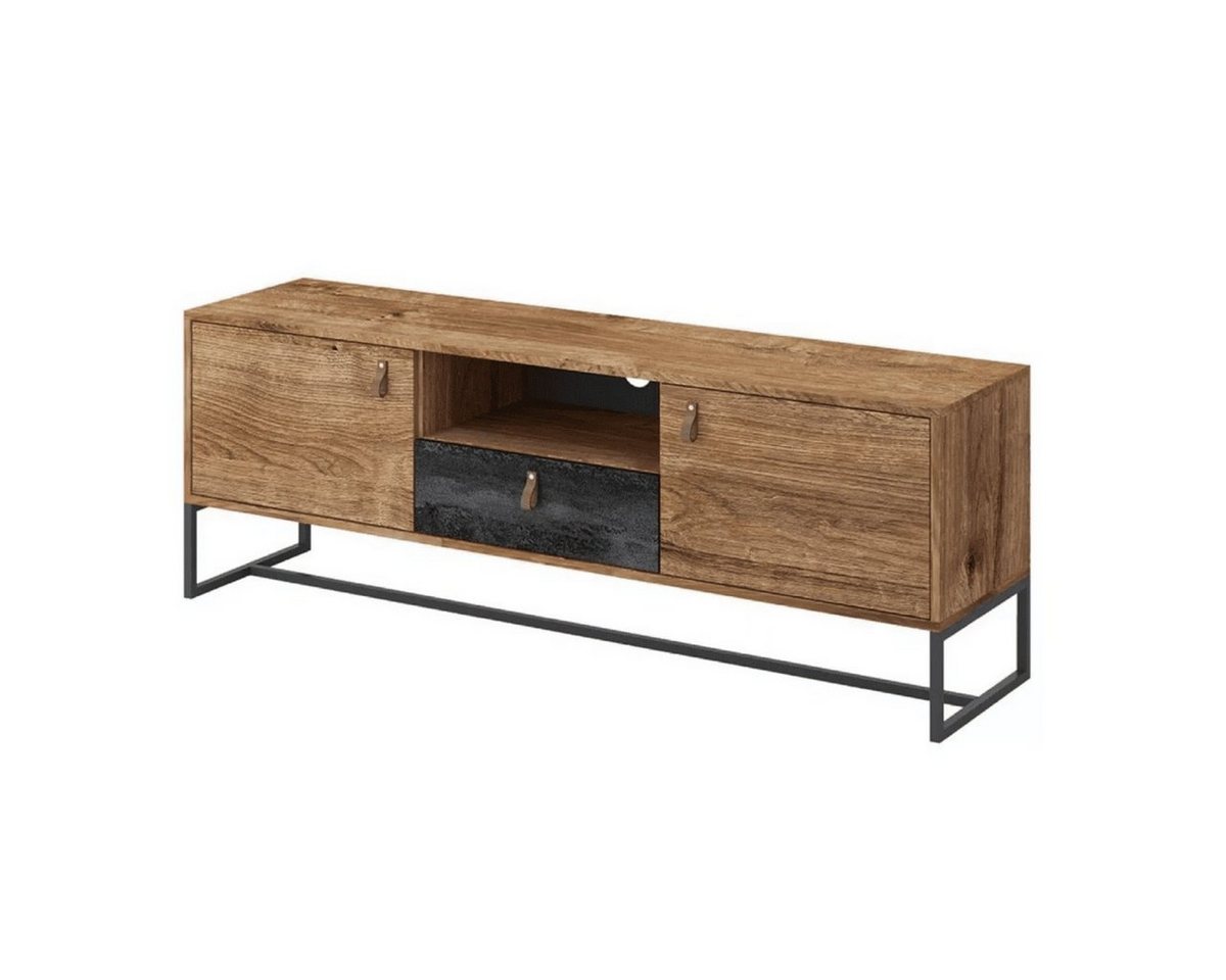 MOEBLO TV-Board BENO BRTV153 (für Wohnzimmer Lowboard für Fernseher Fernseherschrank Board Kommode, Schrank mit Schublade, Griffe aus Leder, Füße - Metallrahmen), (BxHxT): 153x54x36 cm von MOEBLO