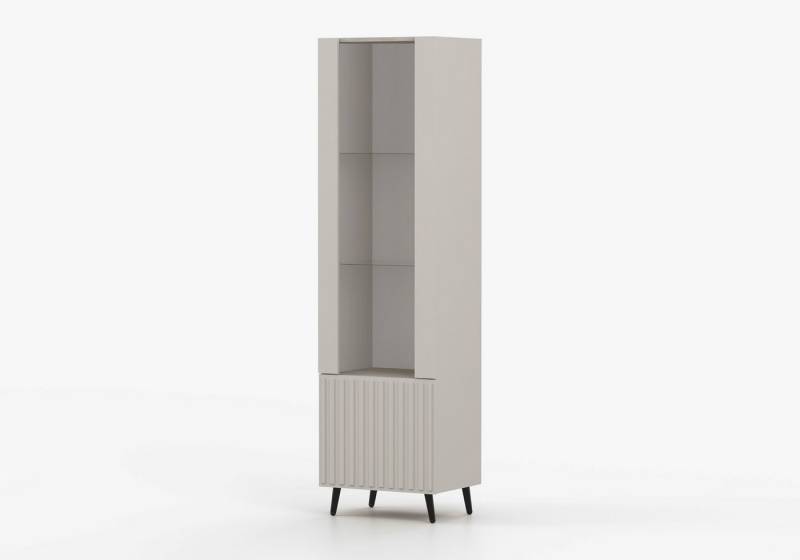 MOEBLO Vitrine AUREO 1 (1-türig – Moderne Glasvitrine mit Riffel-Front, Metallfüßen & Stauraum, 53x193x42 cm, Kaschmir / Schwarz & Eiche Cremona – Wohnzimmermöbel im eleganten Design) (BxHxT): 53 x 193 x 42 cm von MOEBLO