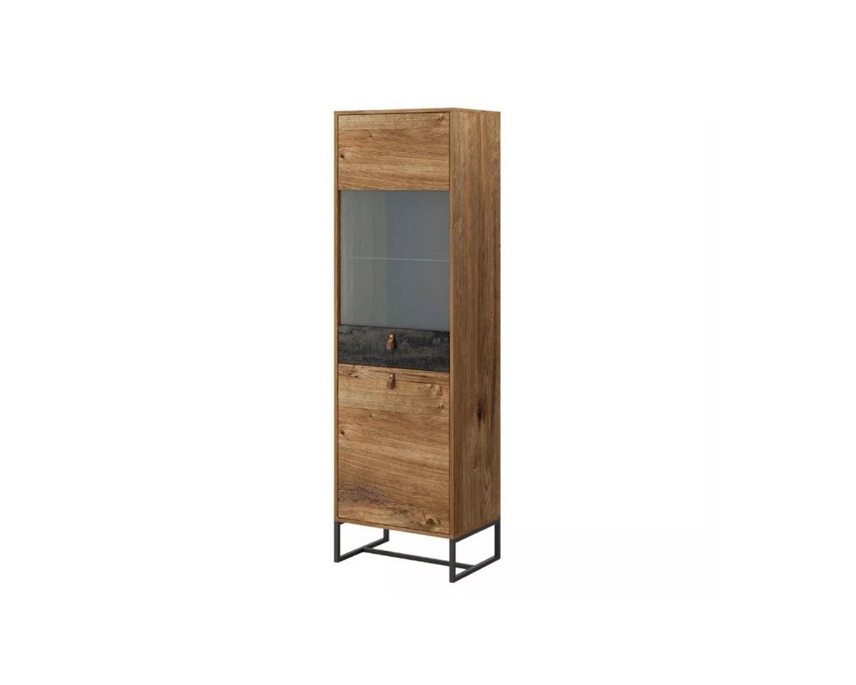 MOEBLO Vitrine BENO BWT53 (Schrank für Wohnzimmer mit Türen Vitrinenschrank Glasvitrine, Gehärtetes Glas, Griffe aus Leder und Füße aus Metall) (BxHxT): 53x197x39 cm von MOEBLO