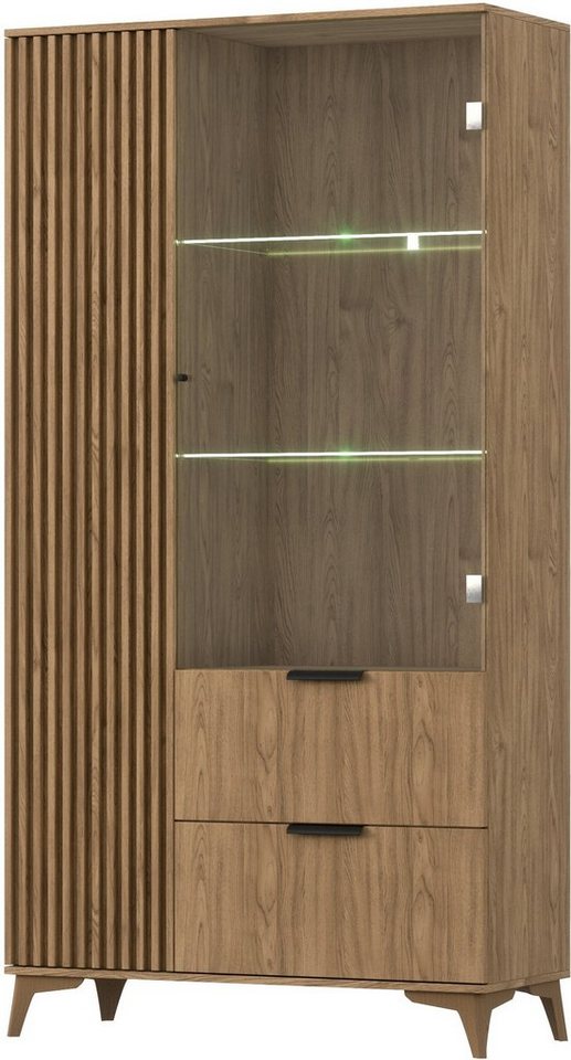 MOEBLO Vitrine Entia (Schrank Glasvitrine Einlegeböden Dekoration, Eiche artisan mit LED mit Schubladen) (HxTxB): 180x60x100 cm von MOEBLO