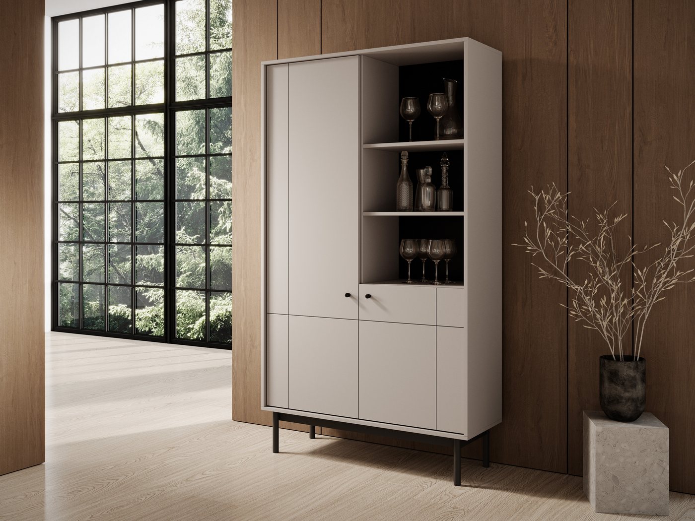 MOEBLO Vitrine Ismene - WT104 (Schrank Glasvitrine Einlegeböden Dekoration) von MOEBLO