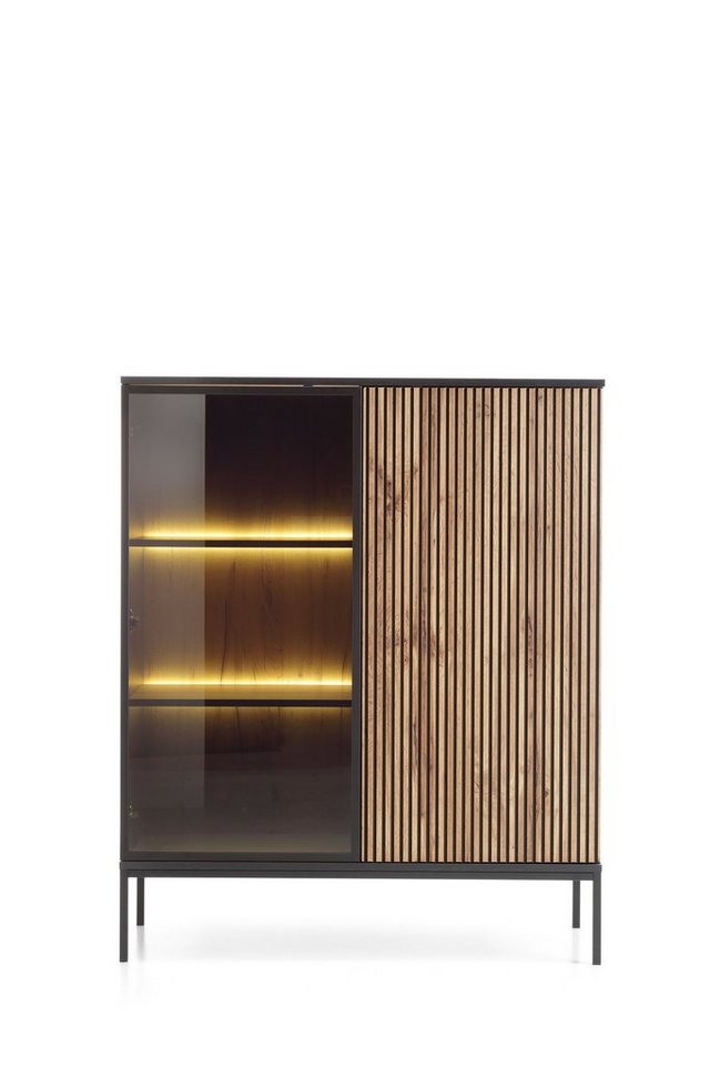 MOEBLO Highboard Sentino WT104 LED (mit LED-Beleuchtung, Sideboard Wohnzimmer Kommode Schlafzimmer Komodenschrank, Schrank mit gefräster Front), (BxHxT):104x126x39cm von MOEBLO