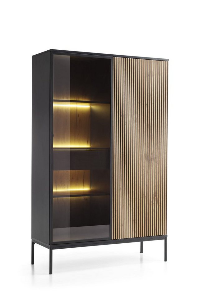 MOEBLO Highboard Sentino WTSZ104 LED (mit LED-Beleuchtung, Schwarz + Eiche Wotan Schlafzimmer Komodenschrank, Schrank mit gefräster Front, Sideboard Wohnzimmer Kommode), (BxHxT):104x166x39cm von MOEBLO