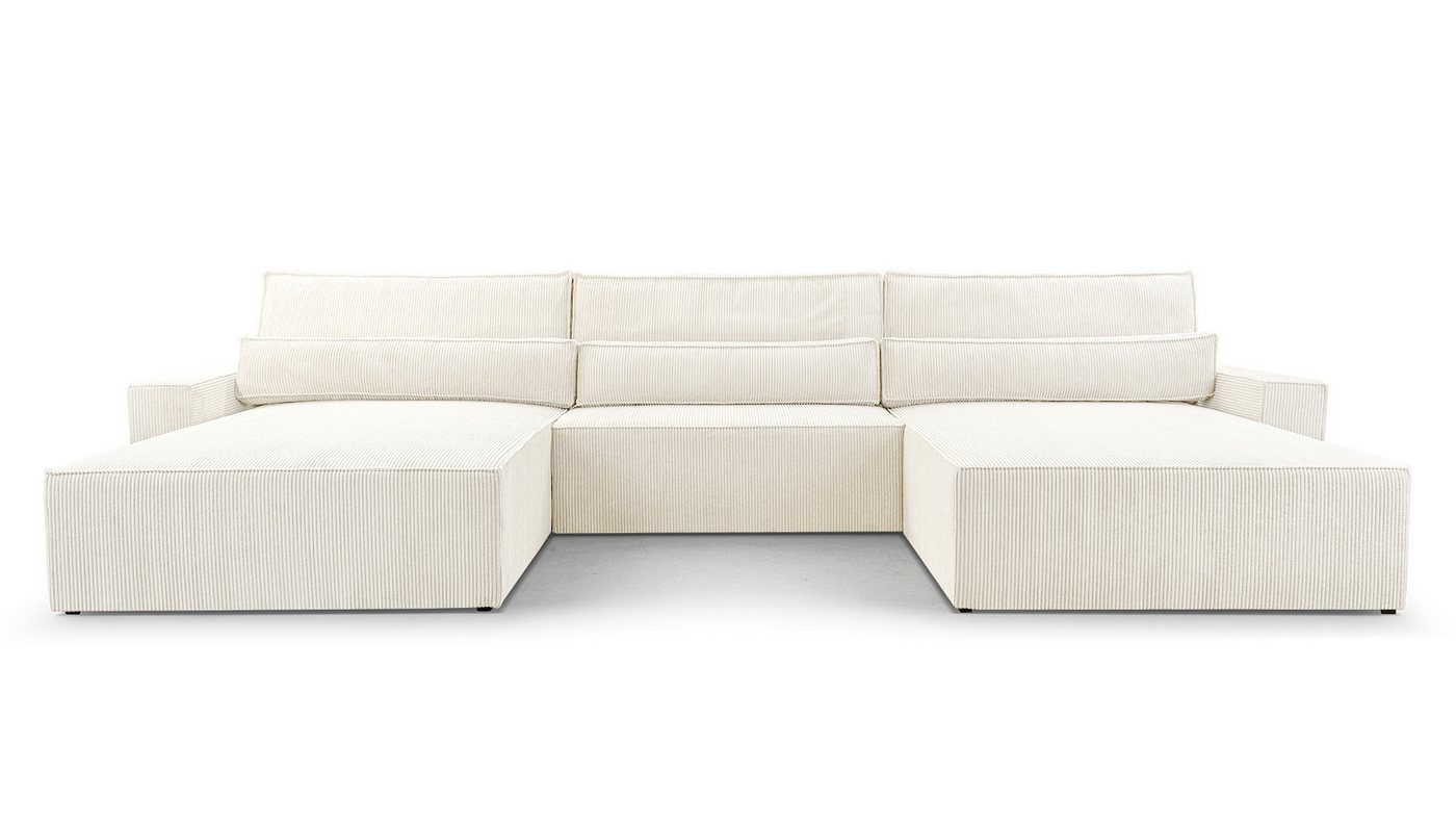 MOEBLO Wohnlandschaft DENVER U, Eckcouch aus Cordstoff Ecksofa U-Form Cord Sofa Couch Polsterecke U-Sofa - 410x85x200cm, mit Bettkasten und Schlaffunktion von MOEBLO