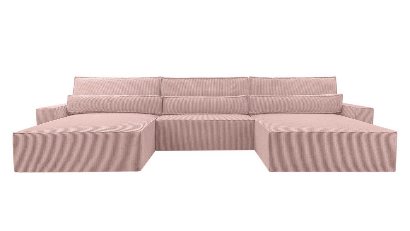 MOEBLO Wohnlandschaft DENVER U, Eckcouch aus Cordstoff Ecksofa U-Form Cord Sofa Couch Polsterecke U-Sofa - 410x85x200cm, mit Bettkasten und Schlaffunktion von MOEBLO