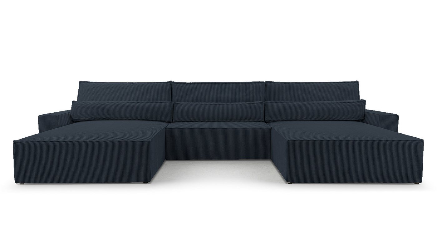 MOEBLO Wohnlandschaft DENVER U, Eckcouch aus Cordstoff Ecksofa U-Form Cord Sofa Couch Polsterecke U-Sofa - 410x85x200cm, mit Bettkasten und Schlaffunktion von MOEBLO