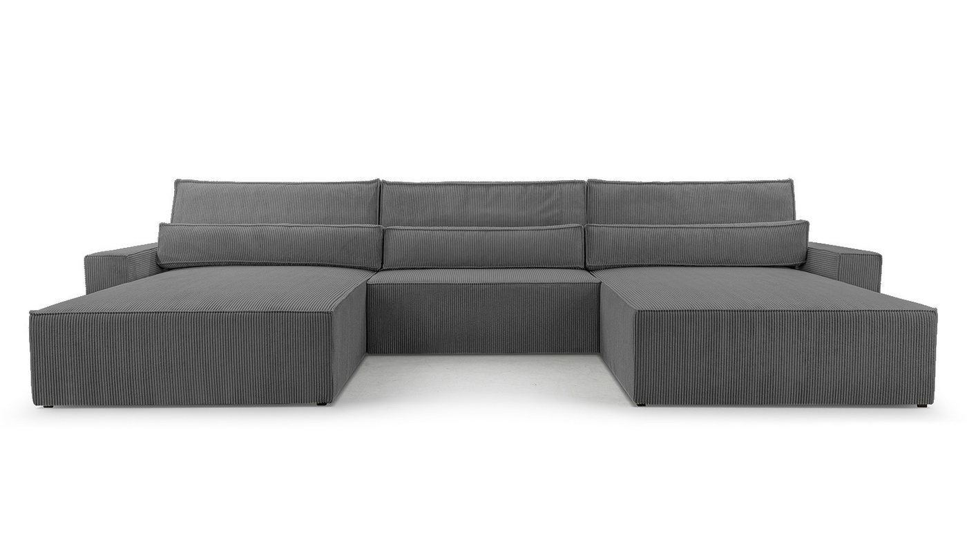 MOEBLO Wohnlandschaft DENVER U, Eckcouch aus Cordstoff Ecksofa U-Form Cord Sofa Couch Polsterecke U-Sofa - 410x85x200cm, mit Bettkasten und Schlaffunktion von MOEBLO
