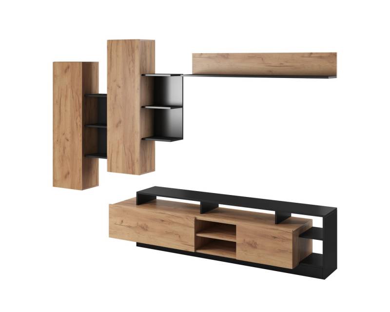 MOEBLO Wohnwand SET015, (Craft Eiche Gold + Anthrazit/ Weiß, Möbelsystem Möbelbausystem Modulare Schrankwand Möbel für das Wohnzimmer Möbel für das Wohnzimmer), BxHxT:260x172x40 cm von MOEBLO