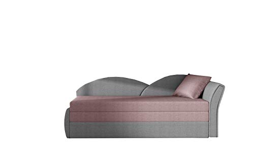 Sofa mit Schlaffunktion und Bettkasten, Couch für Wohnzimmer, Schlafsofa Federkern Sofagarnitur Polstersofa Wohnlandschaft mit Bettfunktion - ARGEA (Rosa+Grau (Malmo 61+Malmo 90), Sofa Rechts) von MOEBLO