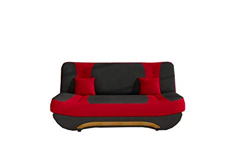 Sofa mit Schlaffunktion und Bettkasten, Couch für Wohnzimmer, Schlafsofa Federkern Sofagarnitur Polstersofa Wohnlandschaft mit Bettfunktion - Feba (Schwarz + Rot (Alova 04+ Alowa 46)) von MOEBLO