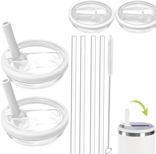 2 Pack 30 oz Tumbler Flip Straw Lid Ersatz passend für Stanley Quencher H2.0 0.89 L, Tumbler Deckel Sets mit 4 Strohhalmen und 1 Reinigungsbürste von MOECSHSY