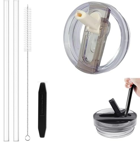Deckel Auslaufsicher for Stanley Quencher H2.0 0.89 l,Nicht geeignet für Stanley IceFlow 0,89 l, Becherdeckel-Set mit 2 Strohhalmen und 1 Reinigungsbürste, abnehmbar, leicht zu reinigen (Weiß, 30oz) von MOECSHSY