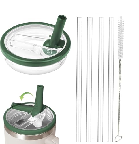 Ersatzdeckel für 30oz Becher, 1 Packung Auslaufsichere Tumbler Ersatz für Stanley Quencher H2.0 0.89 L, wiederverwendbare Becherabdeckungs-Sets mit 4 Strohhalmen und 1 Reinigungsbürste von MOECSHSY