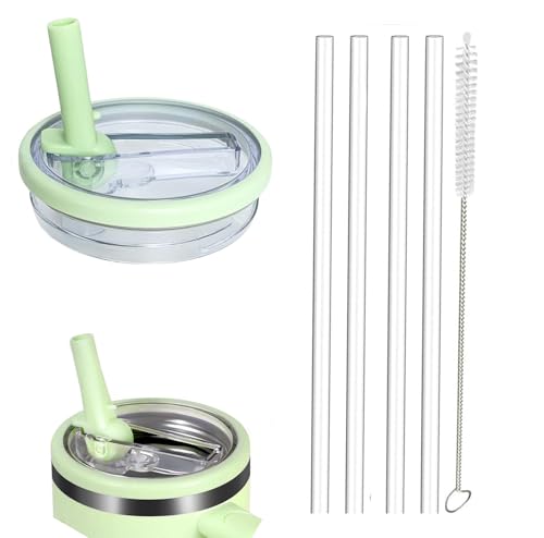 Ersatzdeckel für 40oz Becher, 1 Packung Auslaufsichere Tumbler Ersatz für Stanley Quencher 1.2L, wiederverwendbare Becherabdeckungs-Sets mit 4 Strohhalmen und 1 Reinigungsbürste (green, 40oz) von MOECSHSY