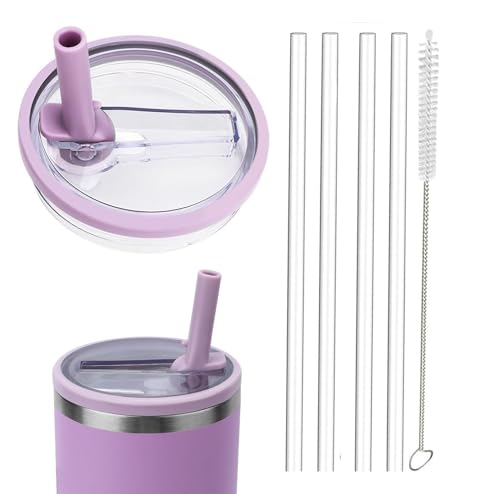 Ersatzdeckel für 40oz Becher, 1 Packung Auslaufsichere Tumbler Ersatz für Stanley Quencher 1.2L, wiederverwendbare Becherabdeckungs-Sets mit 4 Strohhalmen und 1 Reinigungsbürste (purple, 40oz) von MOECSHSY