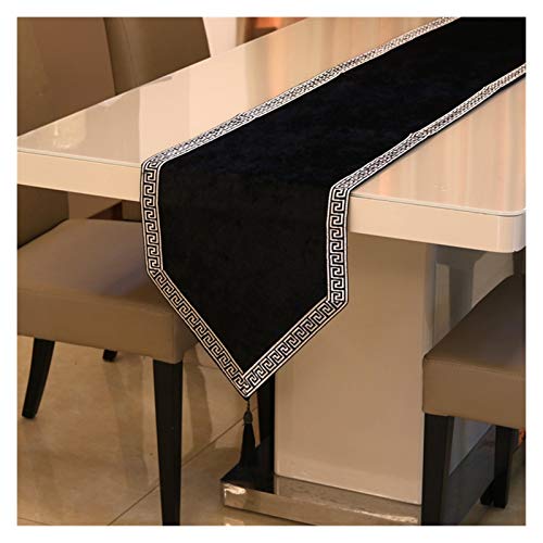 TischläUfer Mit Quasten Tischdecke Kabinett Cover Tuch Bettläufer Einfache Tischtuch Esszimmer-Dekorationen(Color:Black) von MOEENS