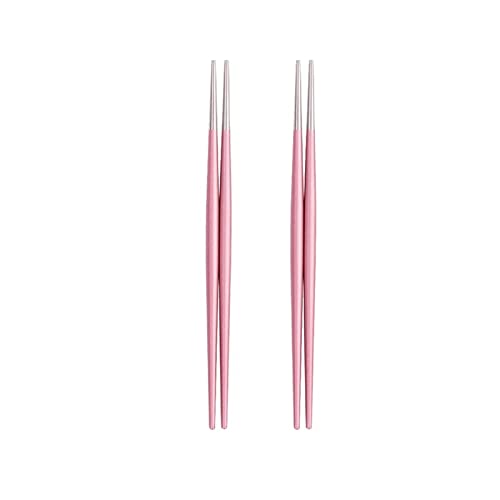 MOEIDO Essstäbchen 2 Paare 304 Edelstahlstäbchen, rutschfeste spitze Essstäbchen, Küchenutensilien wiederverwendbare Metall-Essstäbchen, Sushi-Geschirr ( Color : Pink silver ) von MOEIDO