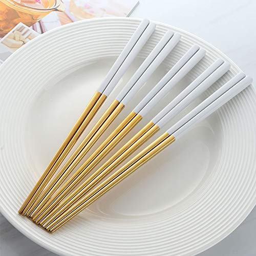 MOEIDO Essstäbchen 5 Paare Essstäbchen Edelstahl Titanize Chinesische Gold Chopsitcks Set Black Metal Chop Sticks Set Gebraucht for Sushi Geschirr ( Color : C ) von MOEIDO