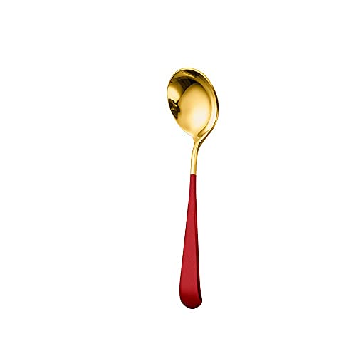 MOEIDO Kochlöffel 15,9 cm * 4,5 cm Runder Kopf Kaffee Löffel Edelstahl Mischung Tee Dessert Kuchen Scoop Multicolor Kücherei Geschirr Zubehör (Color : Golden Red) von MOEIDO