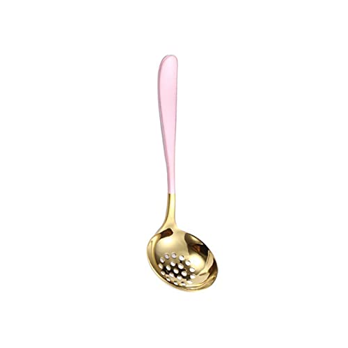 MOEIDO Löffel Edelstahl Löffel Langer Griff Kochen Gespeicherte Goldsuppe Löffel-Siebschaltung für Küchentabendessen Geschirr (Color : Pink) von MOEIDO