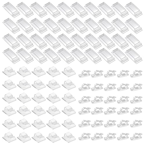 Kabelmanagement Clips 100x, Kabelhalter Selbstklebend Transparent mit Klebepad,Kabel Organizer für Haushalt, Büro, Schreibtisch von MOERAE