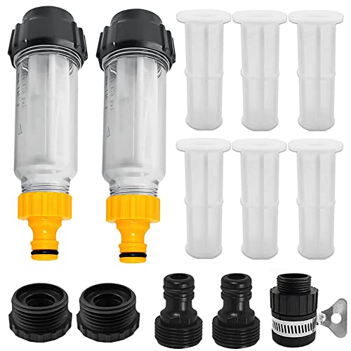 MOERAE Wasserfilter Gartenschlauch Set, 2 Stück 3/4 Zoll Wasser Vorfilter Wasserfilter mit 6 Filtereinsatz und 5 Schnelladapter, für Hochdruckreiniger Gartenbewässerung Gartenpumpe Wohnmobil Haushalt von MOERAE