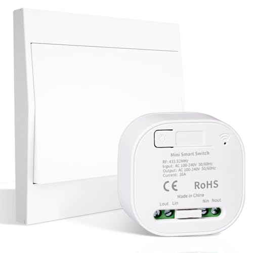MOES Funkschalter ohne Batterie, Funk Lichtschalter 230v Set, RF433 Wandsender Selbstversorgt und Empfänger-Controller 10A, Maximale Anschlussleistung 2200W(1 Empfänger und 1 Schalter) von MOES