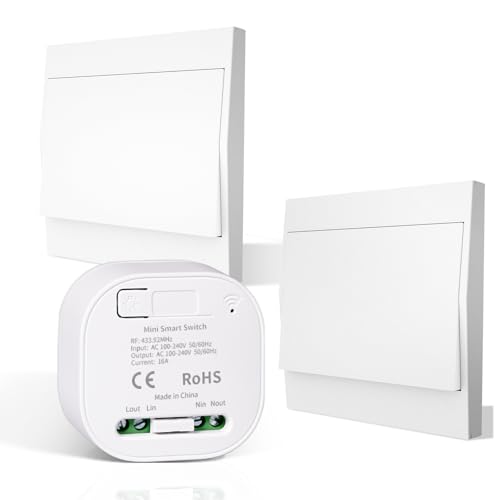 MOES Funkschalter ohne Batterie, Funk Lichtschalter 230v Set, RF433 Wandsender Selbstversorgt und Empfänger-Controller 10A, Maximale Anschlussleistung 2200W(1 Empfänger und 2 Schalter) von MOES
